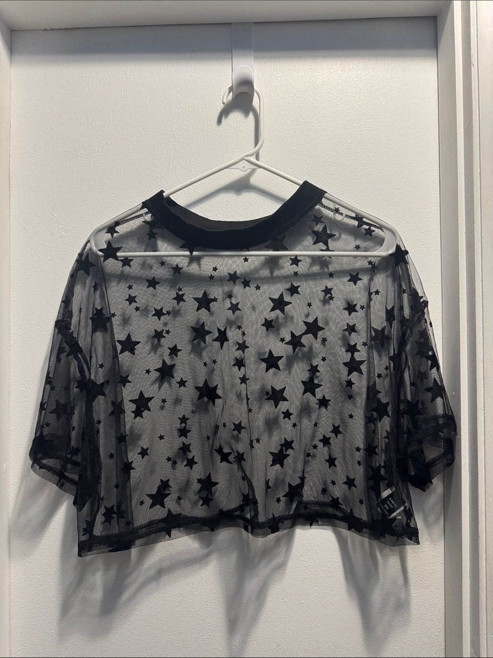 SHEIN Black Star-Print Sheer Mesh Crop Top